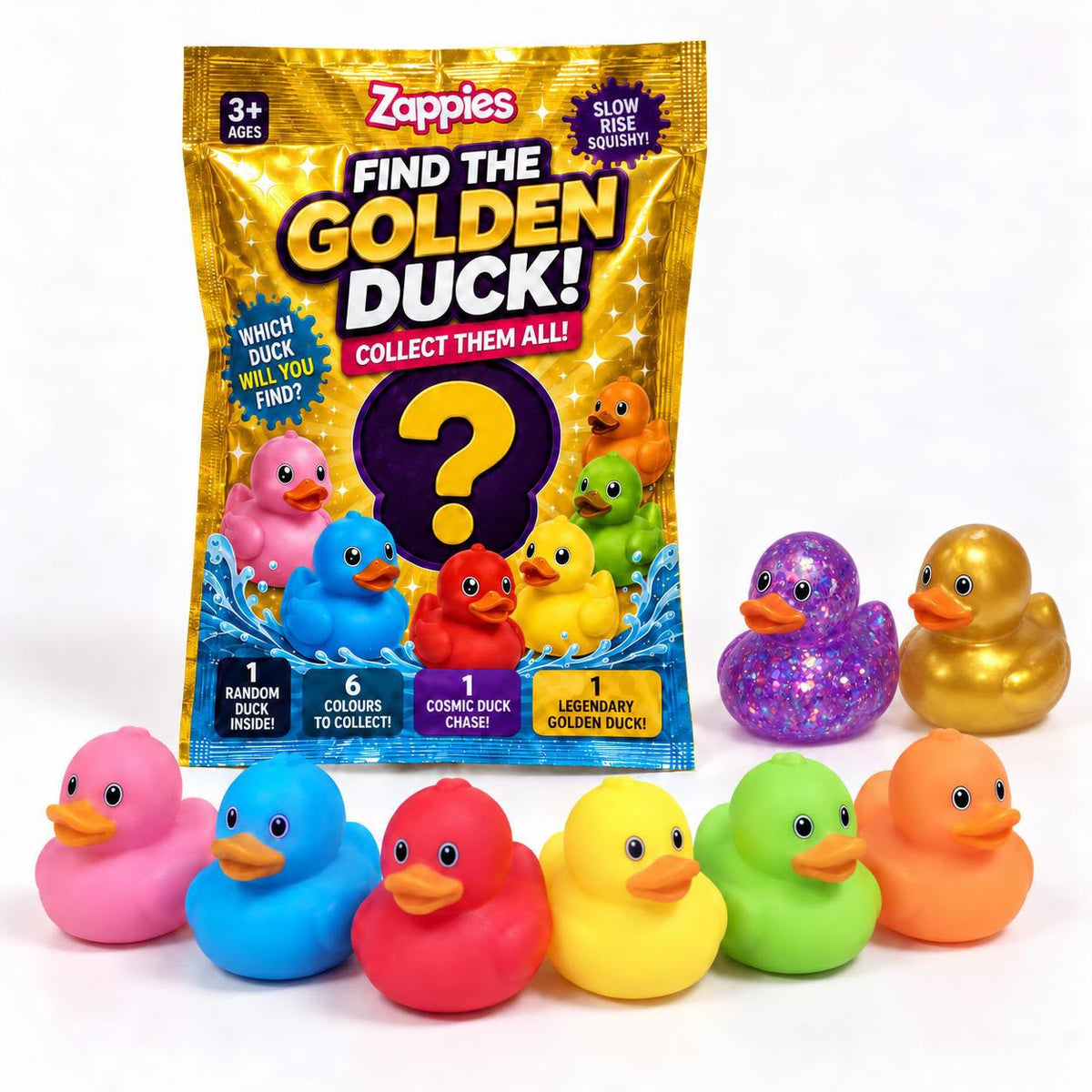 Find The Golden Duck Slow Rise Squishy Sensory Bath Toy | 6 Colours to Collect | Plus Chance of Chase and Legendary Golden Duck!