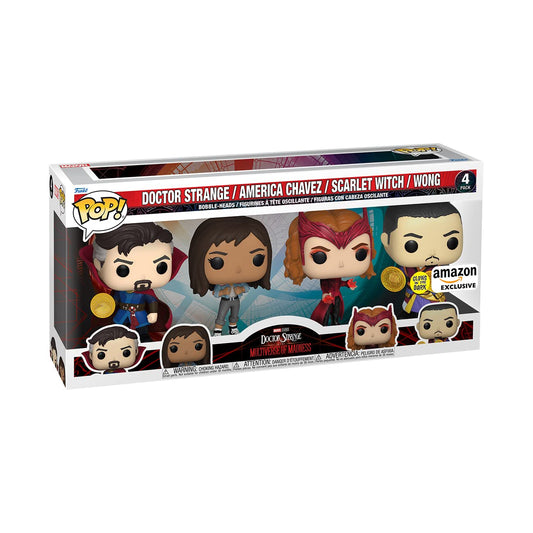 Funko POP! Marvel: 4 Pack Includes Doctor Strange, America Chavez, the Scarlet Witch & Wong