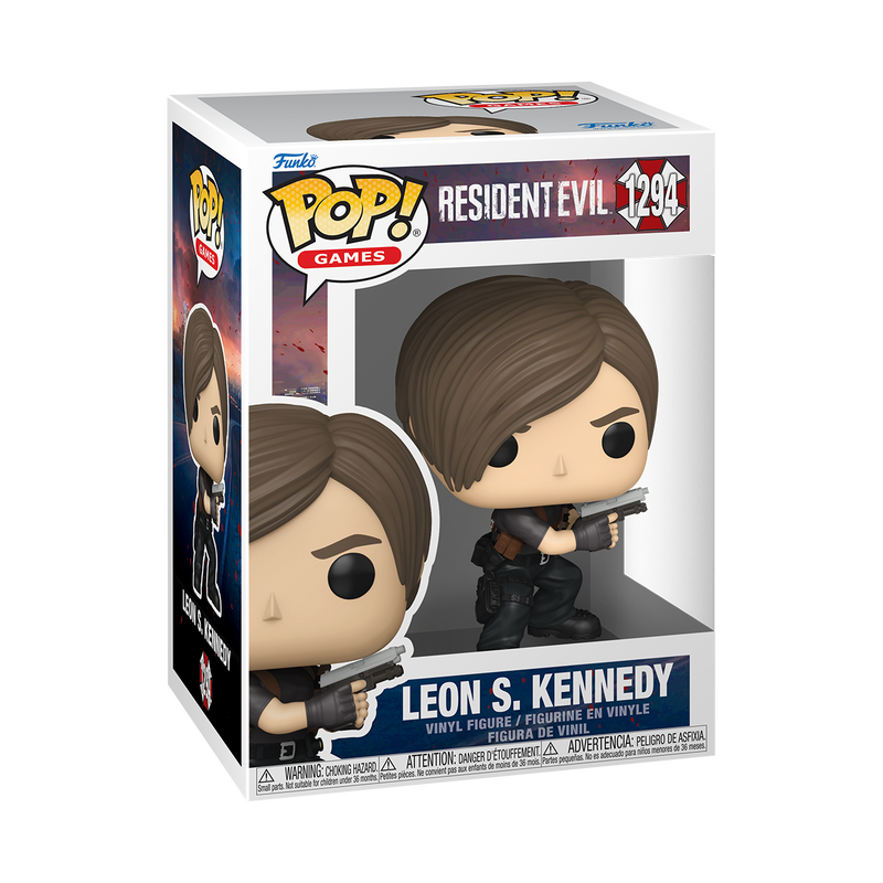 Funko Pop! Leon S. Kennedy figure packaging from Resident Evil on a white background