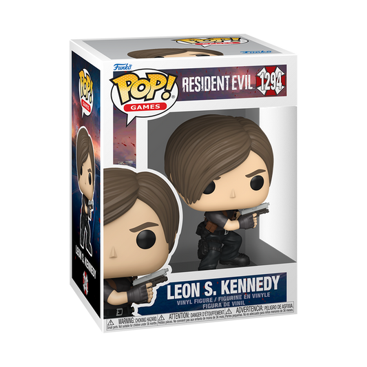 Funko Pop! Leon S. Kennedy figure packaging from Resident Evil on a white background