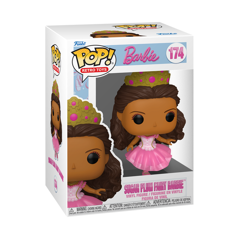 Funko Pop! Retro Toy Barbie figurine in its original window box packaging, number 174, featuring Sugar Fling Fairy Barbie.
